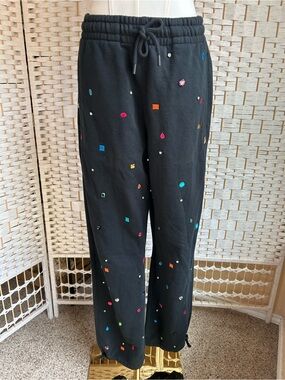TEDDY FRESH Black Sweatpants Joggers XS Multicolor Gem Accents Pockets